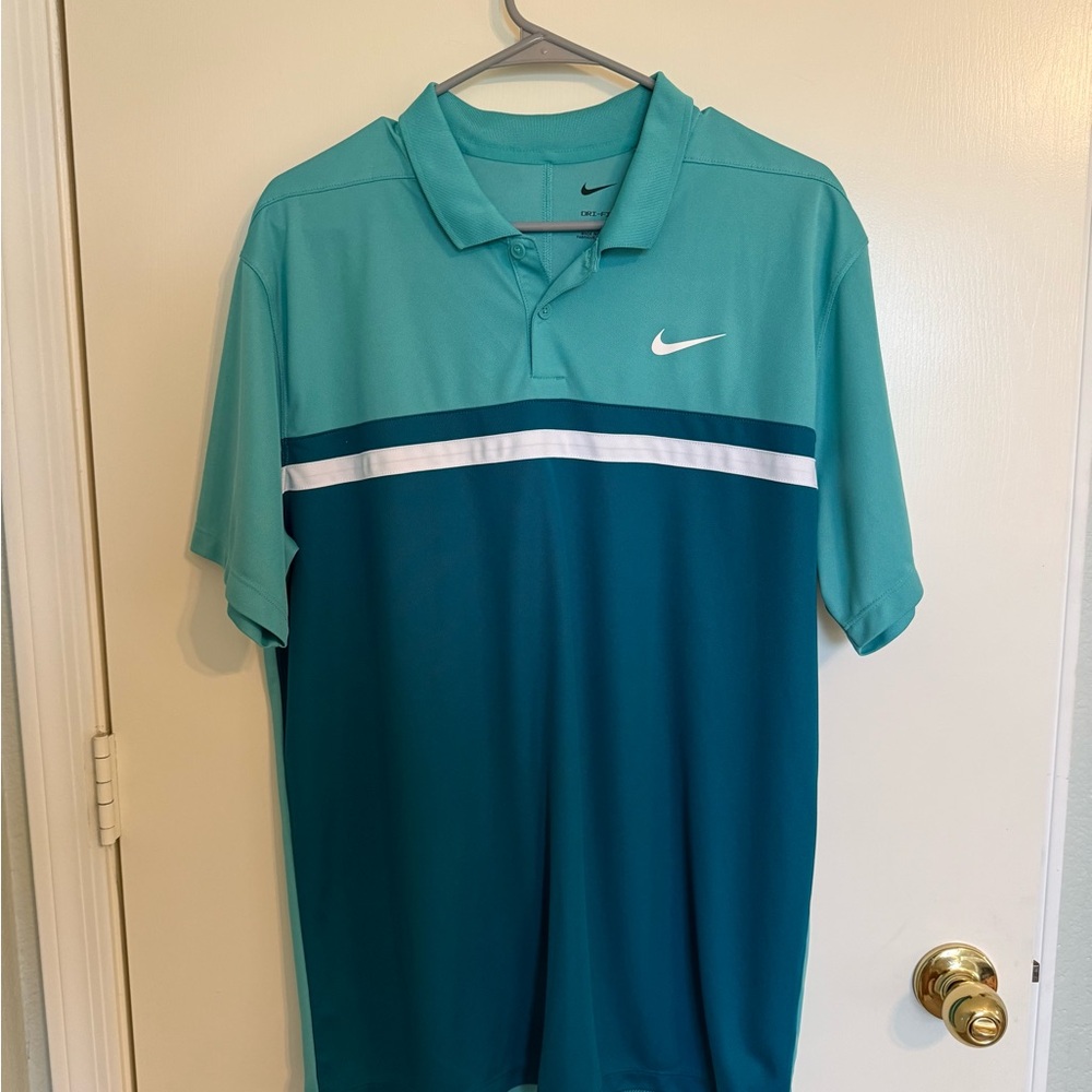 Nike Men's Aqua and Teal Polo Shirt
